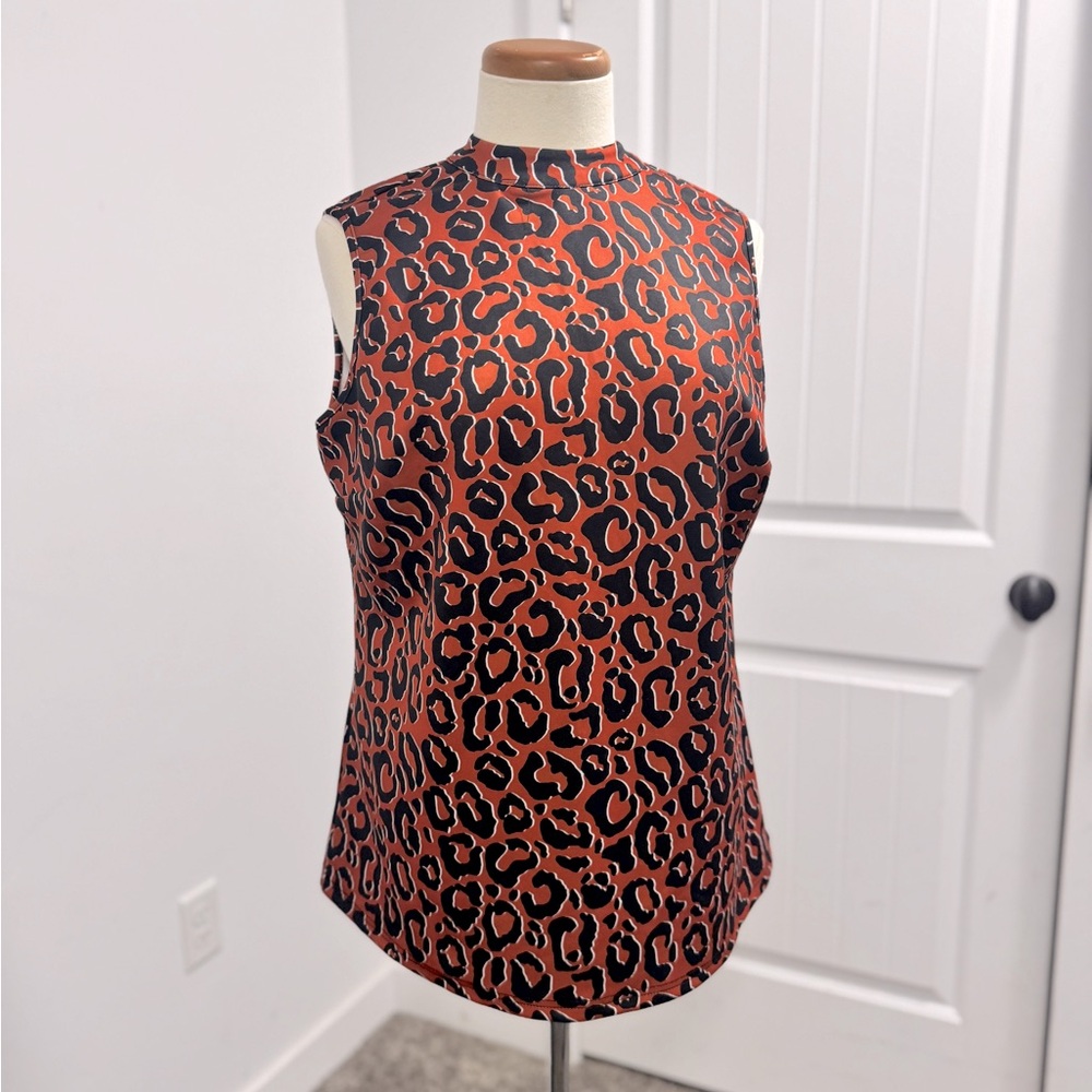 Women's Ashley Stewart Top Size 14/16 Red/Orange/Black Leopard Print Sleeveless
